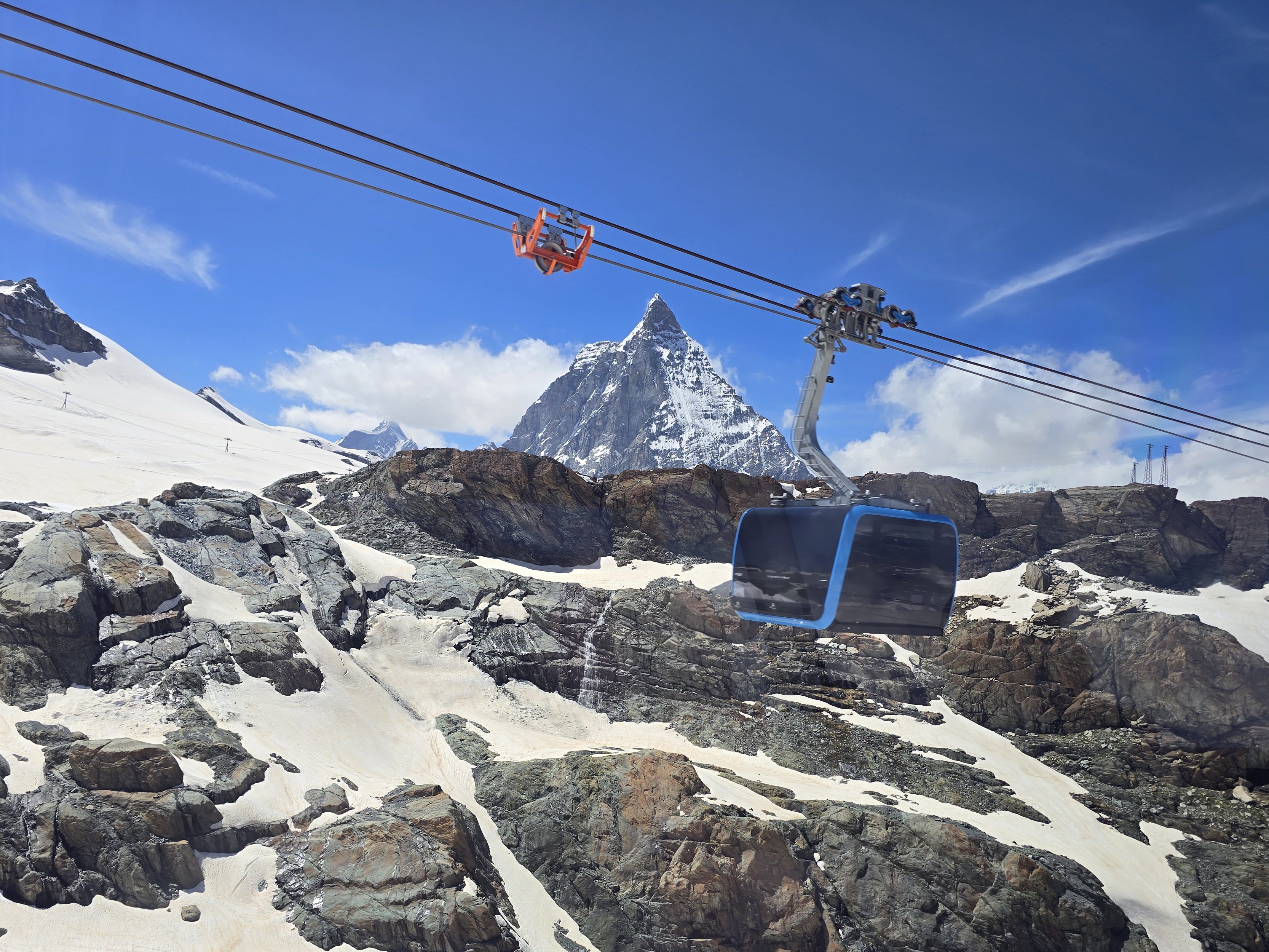 Matterhorn Glacier Ride gondola in front of the Matterhorn