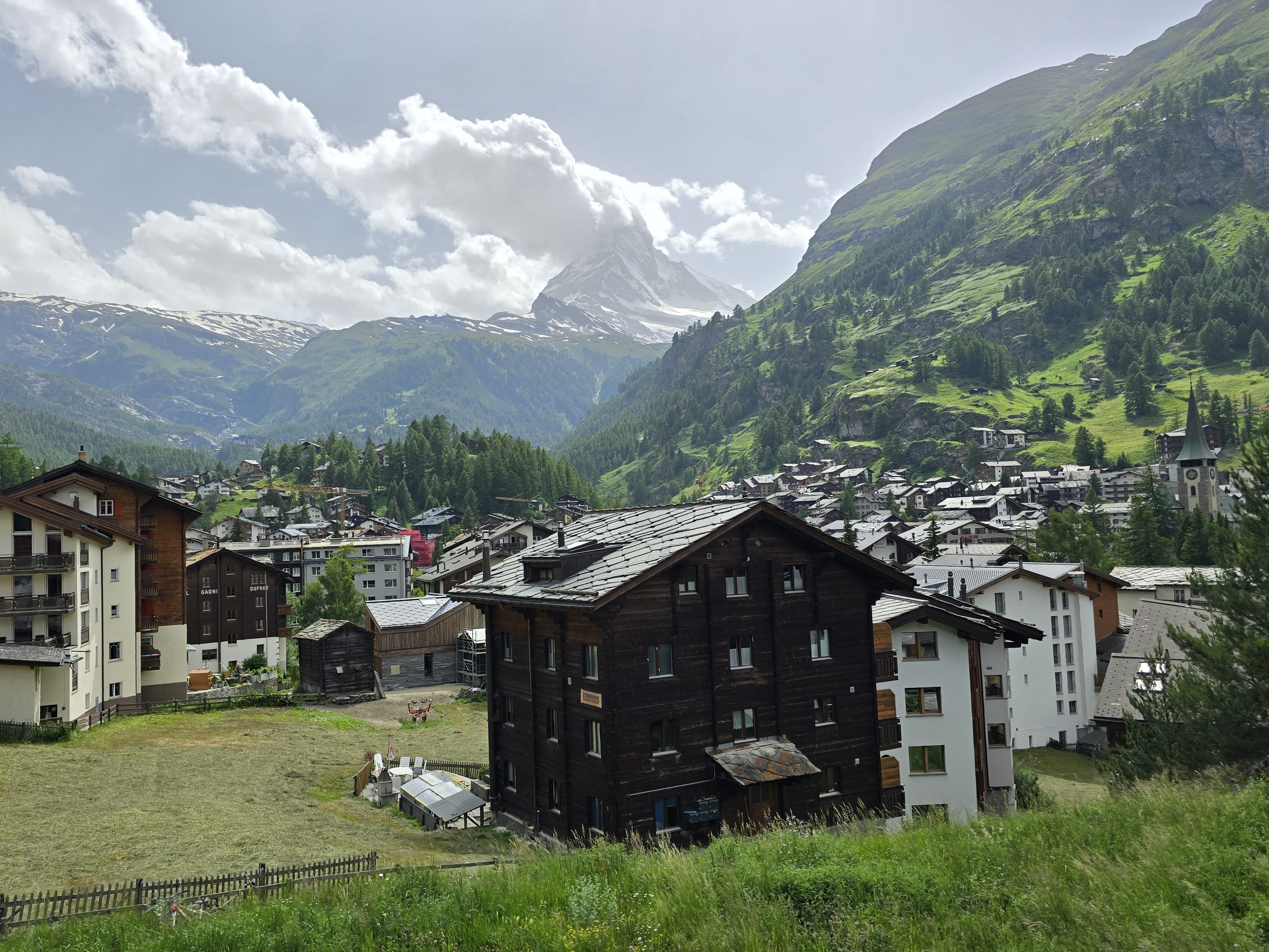 Zermatt from the Gornergrat Bahn, with the Matterhorn in the background.