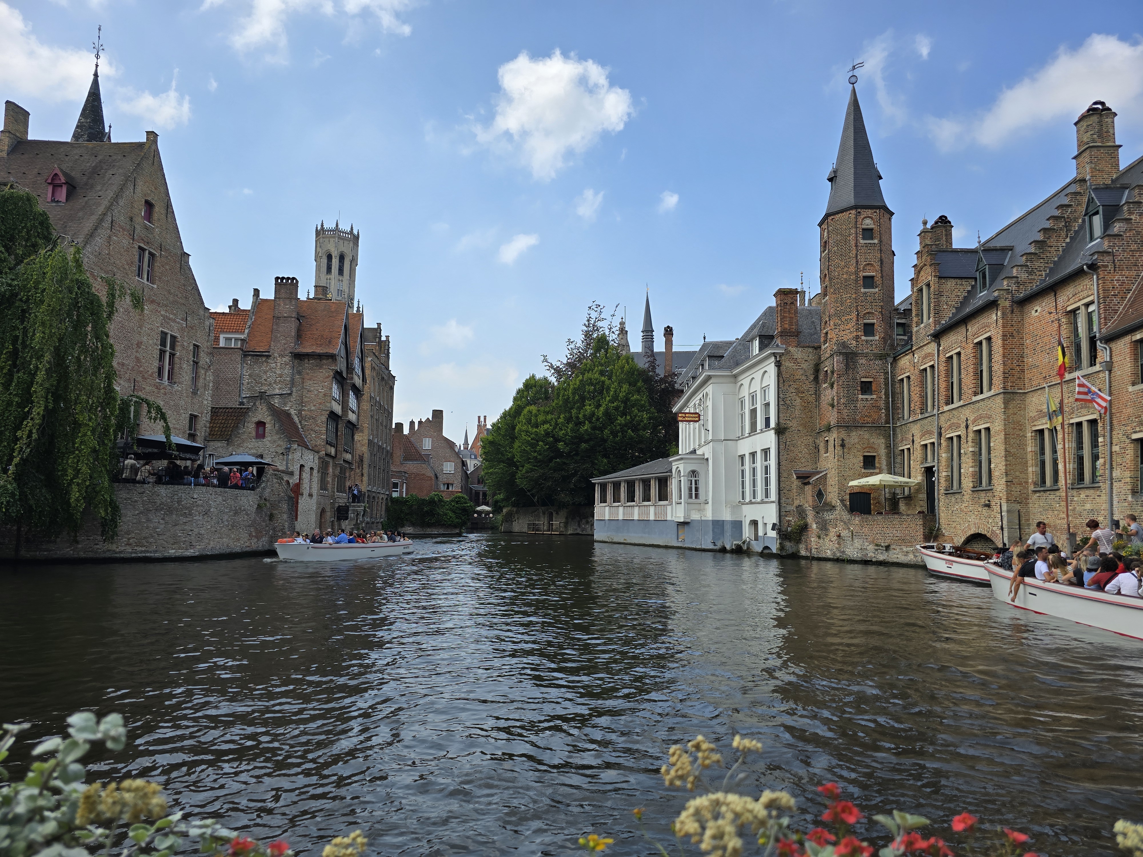 Boats on the Dijver canal, Bruges.