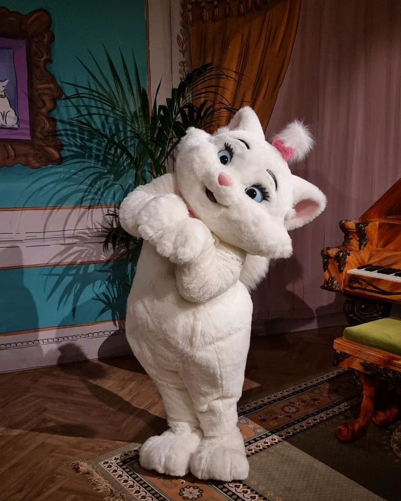 Marie from The Aristocats during the Annual Passholder Pop-Up Surprise at Disneyland Paris.